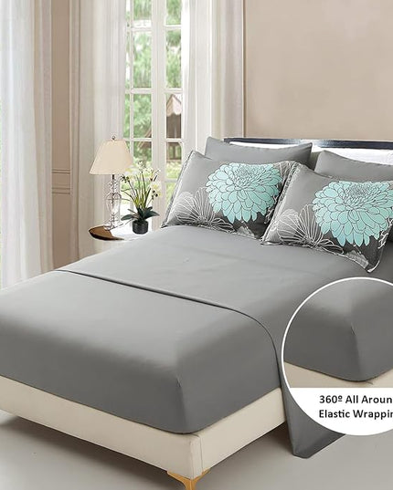 Yiran 7 Pieces Bed in a Bag Floral Comforter Set Queen Flowers Bedding Set Soft Microfiber Comforter Sets with 1 Comforter 1 Flat Sheet 1 Fitted Sheet 2 Pillowshams and 2 Pillowcases - LeafyLoom