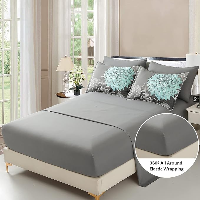 Yiran 7 Pieces Bed in a Bag Floral Comforter Set Queen Flowers Bedding Set Soft Microfiber Comforter Sets with 1 Comforter 1 Flat Sheet 1 Fitted Sheet 2 Pillowshams and 2 Pillowcases - LeafyLoom
