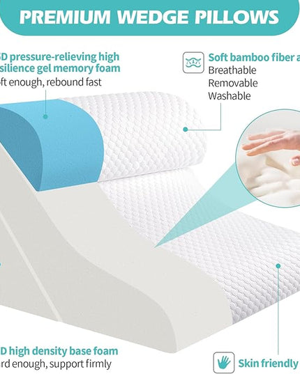 Wedge Pillow for Sleeping, Orthopedic Bed Wedge Pillow Set, 15-in-1 Adjustable Memory Foam Wedge Pillow Post Surgery, 9 &16 & 20 inches Height 3-in-1 Incline Pillows Wedges for Back Pain/Acid Reflux - LeafyLoom