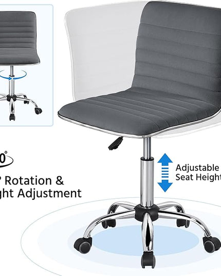 Yaheetech Velvet Low Back Chair Armless Ribbed Office Chair Swivel Task Chair Height Adjustable Chair Dark Gray - LeafyLoom