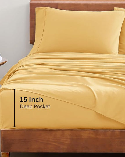 LANE LINEN 100% Organic Cotton King Bed Set, 4-Piece Cotton Bed Sheets, Crisp Percale Weave, Ultra Soft Bedding Sets & Collections, Breathable, 15" King Size Sheets Deep Pocket Set - Cocoon - LeafyLoom