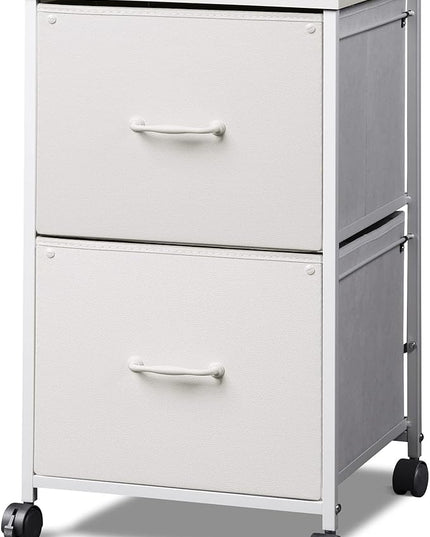 DEVAISE 2 Drawer Mobile File Cabinet, Rolling Printer Stand with Open Storage Shelf, Fabric Vertical Filing Cabinet fits A4 or Letter Size for Home Office, White - LeafyLoom