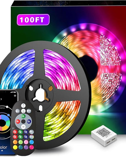 Nexillumi Led Lights for Bedroom 100ft Music Sync Color Changing Led Strip Lights Smart with Remote and App Control Built-in Mic for Party Home Room Decor Luces LED para Cuarto Nexillumi