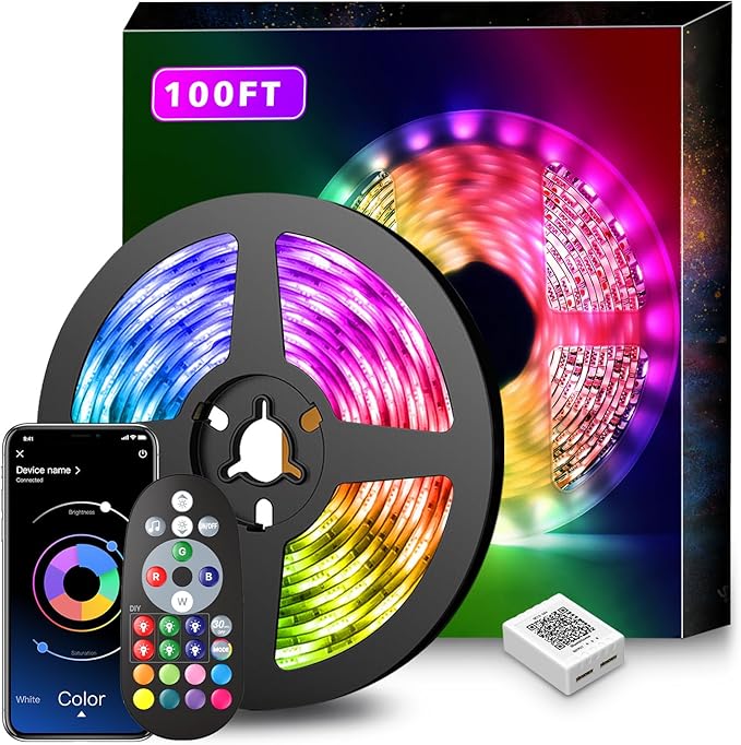 Nexillumi Led Lights for Bedroom 100ft Music Sync Color Changing Led Strip Lights Smart with Remote and App Control Built-in Mic for Party Home Room Decor Luces LED para Cuarto Nexillumi