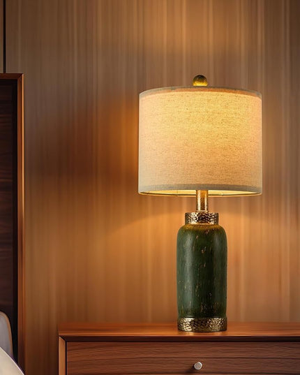 Table Lamp for Bedroom Living Room 20.25" Farmhouse Rustic Vintage Small Lamps Bedside Nightstand Light Home Office Desk Retro Mysterious East Style Deco (Antique Green) - LeafyLoom