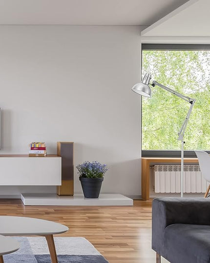LEPOWER Floor Lamp, Swing Arm Floor Standing Lamp, Industrial Floor Lamp with Heavy Metal Base, E26 Lamp Base Floor Light, Modern Standing Reading Lamp for Living Room, Bedroom, Office Sliver - LeafyLoom
