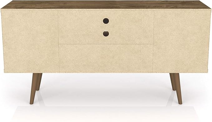Manhattan Comfort Liberty Mid Century Modern TV Stand for Televisions up to 50 Inches, Bedroom and Living Room Entertainment Center with Storage, Shelves, and Cabinet, 53" Wide, Rustic Brown/3D Brown - LeafyLoom