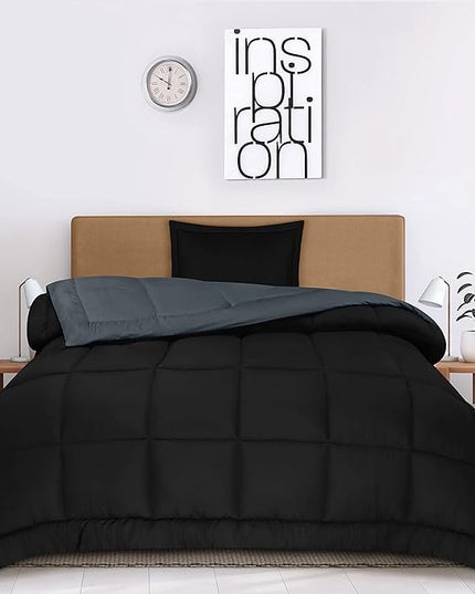 Utopia Bedding Twin Comforter Set Kids with 1 Pillow Sham, Bedding Comforter Sets, Down Alternative Reversible Black/Grey Comforter, Soft and Comfortable, Machine Washable - LeafyLoom