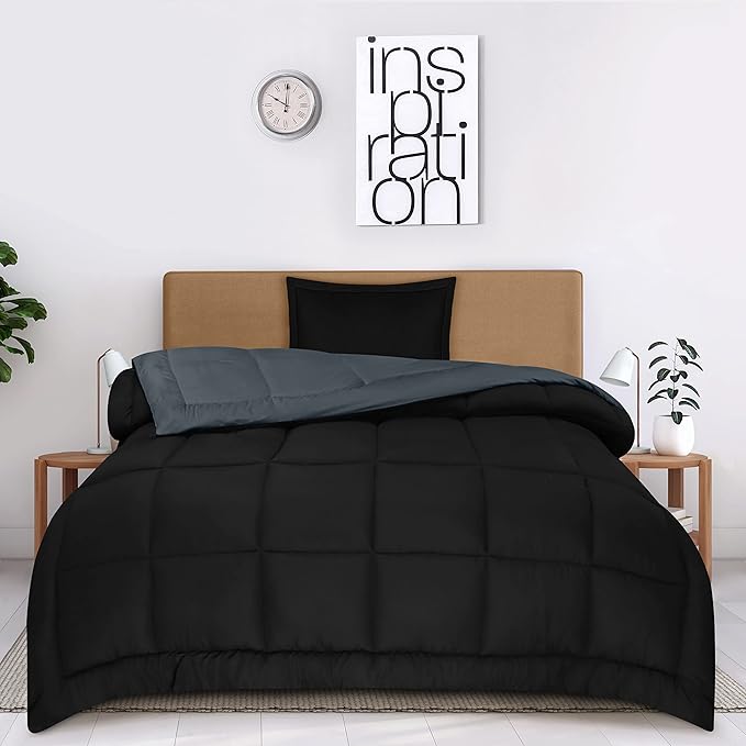 Utopia Bedding Twin Comforter Set Kids with 1 Pillow Sham, Bedding Comforter Sets, Down Alternative Reversible Black/Grey Comforter, Soft and Comfortable, Machine Washable - LeafyLoom