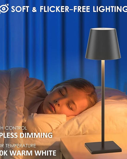 4-Pack LED Cordless Table Lamp, Rechargeable Battery Desk lamp 3W 6000mAh Battery Operated Stepless Dimming Modern Portable Table Light for Restaurant/Dinner/Bedroom/Outdoor IP54 Waterproof (Black) - LeafyLoom