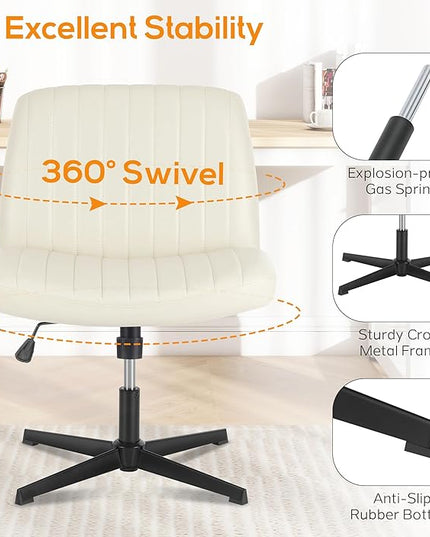Criss Cross Chair, Cross Legged Office Chair, Wide Comfty Desk Chair, No Wheels Armless Computer Task Chair, Swivel Vanity Home Chair, Height Adjustable - LeafyLoom