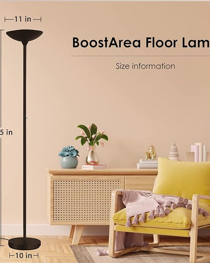 BoostArea Torchiere Floor Lamp, 24W Super Bright LED Standing Lamp, Stepless Dimmable Pole Lamp with 3000K Lighting, Rotary Switch, 70 Inch Tall Metal Modern Floor lamps for Living Room/Bedroom Brown - LeafyLoom