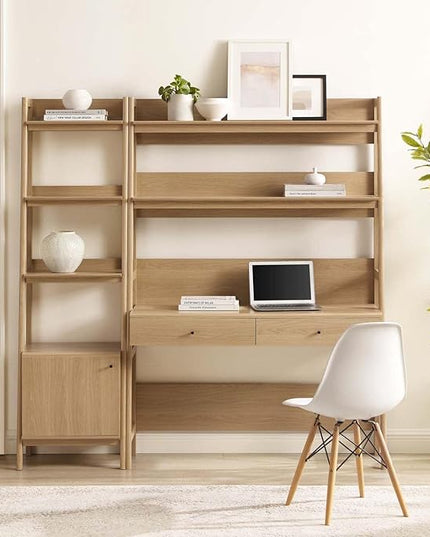 Modway 2-Piece Home Office Desk and Bookshelf Display Case in Oak - LeafyLoom