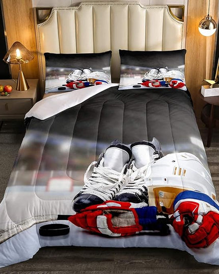 Erosebridal Ice Hockey Comforter Set Queen, Hockey Player Down Comforter for Kids Boys Girls Teens Juvenile, Sports Game Duvet Set, Soft Winter Quilted Duvet Sports Bedroom Decor for All Season - LeafyLoom