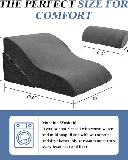 Axelrod Bed Wedge Pillow Set Foam | Adjustable Pillows for Back, Leg and Knee Pain Relief | Post Surgery Ortho Pillow – Anti Snoring, Heartburn, Acid Reflux & GERD Dark Grey - LeafyLoom