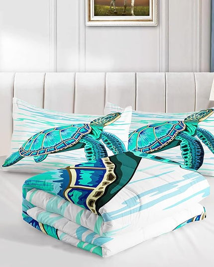CVHOUSE Sea Turtle Bedding Set,Sea Turtle Comforter Twin,Ocean Bohemia Comforter Set for Boys Kids Girls,Ocean Quilt Set with 1 Comforter and 2 Pillow Cases - LeafyLoom