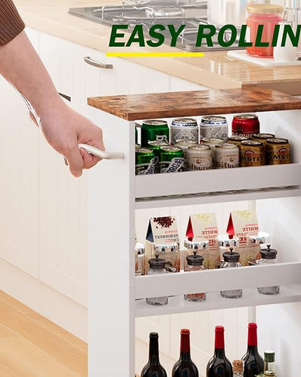 TEAMIX 4 Tier White Slim Storage Cart with Handle, 7.9''W Slide Out Storage Rolling Utility Cart Mobile Shelving Unit Organizer Trolley for Small Spaces Kitchen Laundry Narrow Places - LeafyLoom