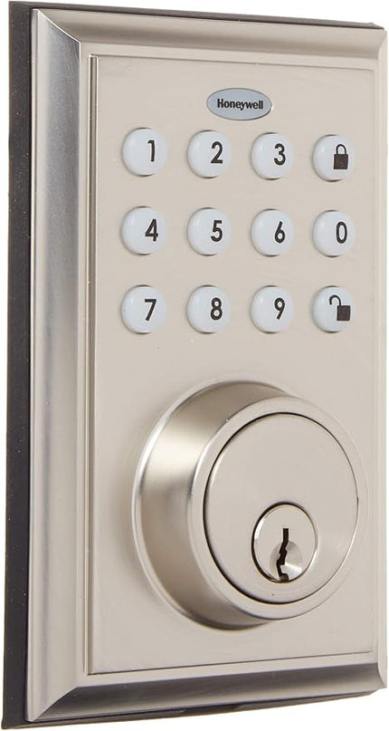 Honeywell Safes & Door Locks BLE Electronic Entry Deadbolt with Keypad, Square Faceplate, Satin Nickel HoneywellSafesDoorLocks
