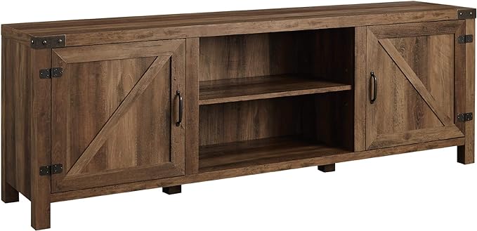 Walker Edison Georgetown Modern Farmhouse Double Barn Door TV Stand for TVs up to 80 Inches, 70 Inch, Rustic Oak, Without Fireplace, 15.75 x 70 x 24 inches - LeafyLoom