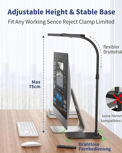 Desk Lamp Architect Task Dual Head Modern Flexible Gooseneck Tall Dimmable Light for Home Office, 5 Color Modes,Remote Control, 1500lm 24W Extra Bright Lighting - LeafyLoom
