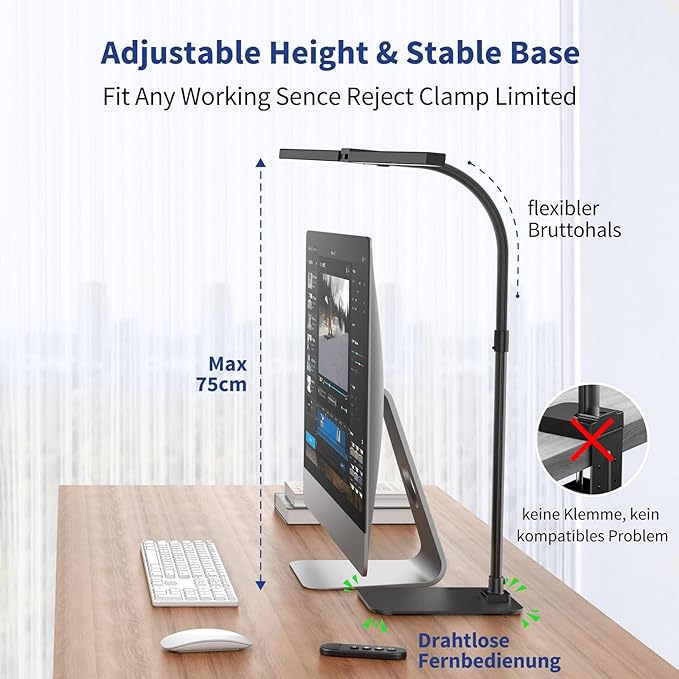 Desk Lamp Architect Task Dual Head Modern Flexible Gooseneck Tall Dimmable Light for Home Office, 5 Color Modes,Remote Control, 1500lm 24W Extra Bright Lighting - LeafyLoom