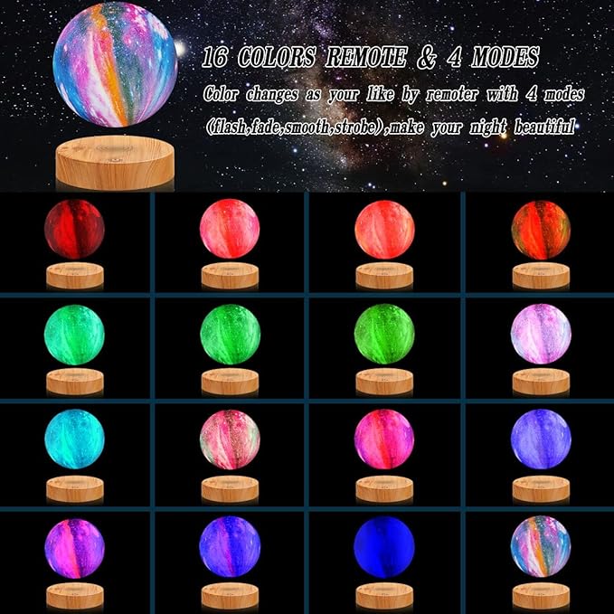 VGAzer Levitating Moon Lamp,Floating and Spinning in Air Freely with 3D Printing LED Moon Light Has 16 Colors 20 Modes for Unique Christmas Gifts,Room Decor (16 Colors Galaxy Moon) - LeafyLoom