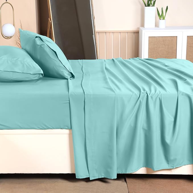Utopia Bedding Twin Bed Sheets Set - 3 Piece Bedding - Brushed Microfiber - Shrinkage and Fade Resistant - Easy Care (Twin, Spa Blue) - LeafyLoom