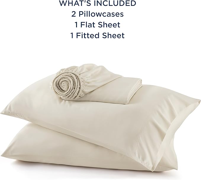 Bedsure Queen Sheets, Rayon Derived from Bamboo, Queen Cooling Sheet Set, Deep Pocket Up to 16", Breathable & Soft Bed Sheets, Hotel Luxury Silky Bedding Sheets & Pillowcases, Light Beige - LeafyLoom
