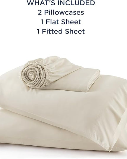 Bedsure King Size Sheet Set, Cooling Sheets King, Rayon Derived from Bamboo, Deep Pocket Up to 16", Breathable & Soft Bed Sheets, Hotel Luxury Silky Bedding Sheets & Pillowcases, Light Beige - LeafyLoom