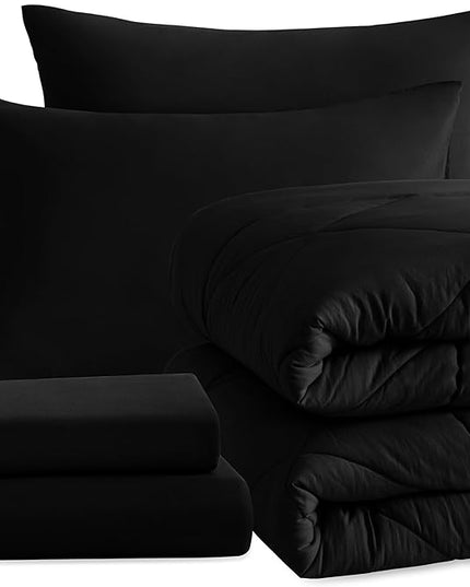 NTBAY Twin Comforter Set with Sheets, 5 Pieces Soft and Breathable Twin Bedding Set, Twin Bed in a Bag, Down Alternative Comforter Set Solid Color All Season, Kids Bedding Set, Black - LeafyLoom