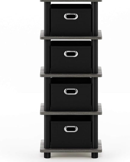 FURINNO Turn-N-Tube LACi 4-Bins System Rack, French Oak Grey/Black - LeafyLoom