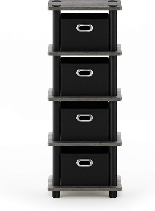 FURINNO Turn-N-Tube LACi 4-Bins System Rack, French Oak Grey/Black - LeafyLoom