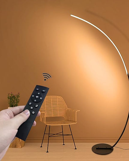 Curved Floor Lamps for Living Room with Remote Control, Modern High Black LED Dimmable Arc Floor Lamp, 3 Color Temperature, Cool Unique Bedroom Office Floor Lamp - LeafyLoom