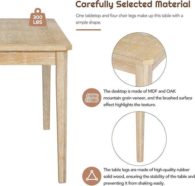6-Piece Wooden Minimalist Dining Table Set with 4 Upholstered Chairs & 1 Bench with a Shelf for Kitchen Room Furniture, Natural Wood Wash, 60" L x 43" W x 30" H - LeafyLoom