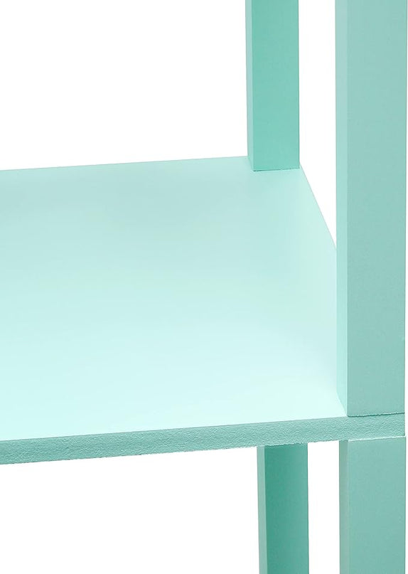 Simple Designs LF1037-AQU Floor Lamp Etagere Organizer Storage Shelf with 2 USB Charging Ports, 1 Charging Outlet and Linen Shade, Aqua - LeafyLoom