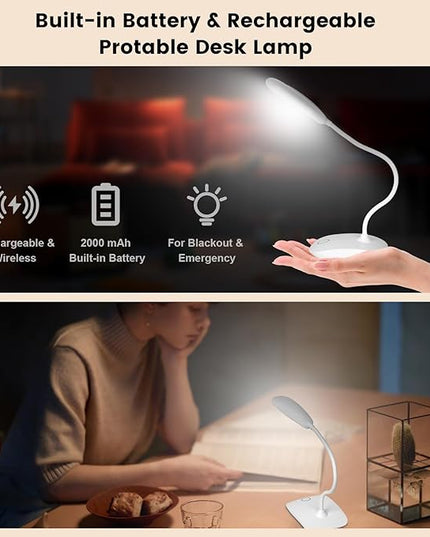 Battery Powered Desk Lamp, Portable Lamps Rechargeable 3 Color Modes Touch Control Stepless Dimming, Wireless Desk Lamp with 2000mAh, Small LED Table Light for Dorm Study Office Bedroom - LeafyLoom