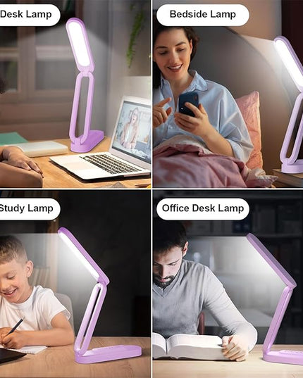 LED Desk Lamp for Office Home & Battery Operated Lamp Rechargeable Lamp Foldable & Portable Light, LED Desk Light Strip, 3 Brightness Dimmable Small Desk Lamp Wireless Reading Lamp - LeafyLoom