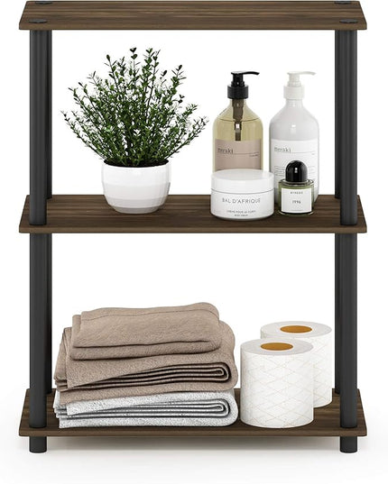 Furinno Turn-N-Tube 3-Tier Compact Multipurpose Shelf Display Rack, Columbia Walnut/Black - LeafyLoom