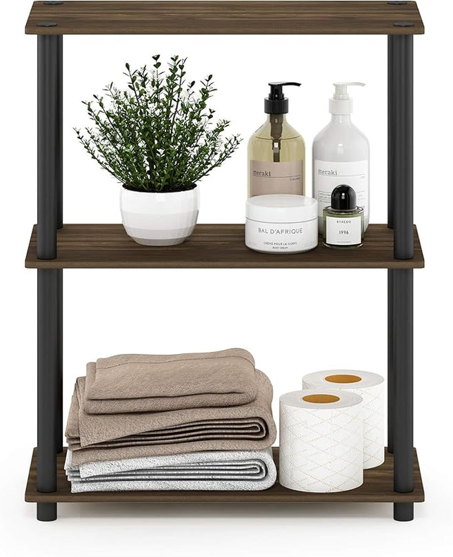 Furinno Turn-N-Tube 3-Tier Compact Multipurpose Shelf Display Rack, Columbia Walnut/Black - LeafyLoom