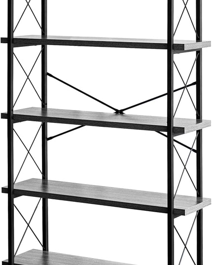 HCHQHS Bookshelf, 5-Tier Industrial Bookcase, Rustic Open Book Shelf, Freestanding Tall Bookshelves with Metal Frame - LeafyLoom