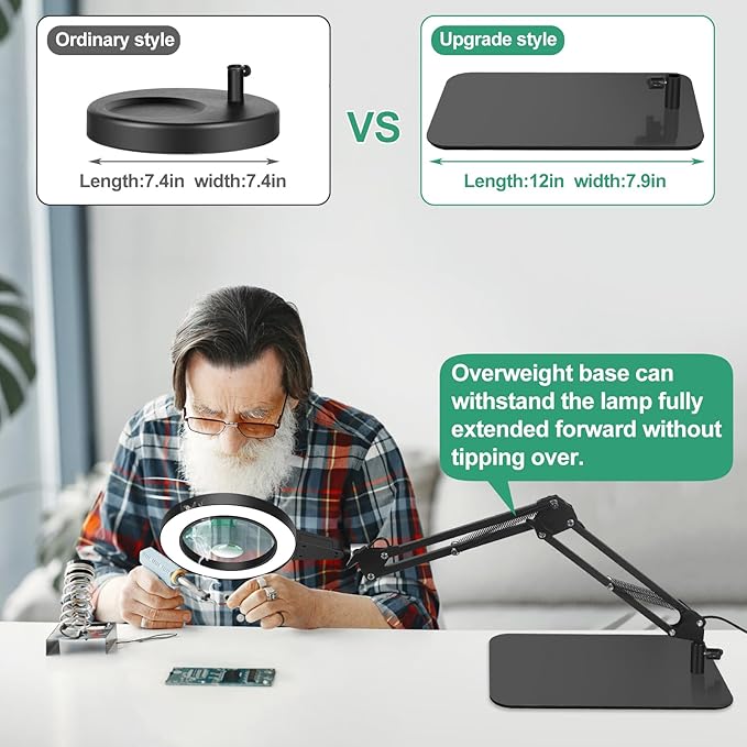5X & 10X Magnifying Glass with Light and Stand, NAKOOS 2-in-1 Magnifying Lamp with Clamp, 3 Color Modes Touch Control Stepless Dimmable Magnifiers with Stand for Soldering DIY and Close Work - LeafyLoom