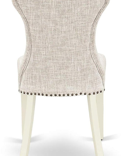 East West Furniture DMGA5-LWH-35 5 Piece Modern Dining Table Set Includes a Round Wooden Table with Dropleaf and 4 Doeskin Linen Fabric Parsons Dining Chairs, 42x42 Inch, Linen White - LeafyLoom