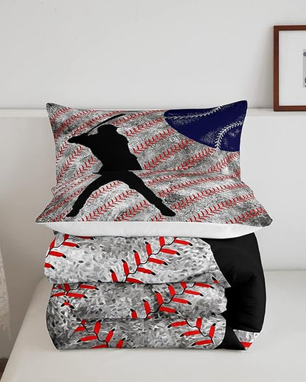 Erosebridal Baseball Comforter Set Queen for Boys Teen Baseball Athlete Bedding Set Kids Ball Games Sports Bed Comforter Sets Sport Baseball Quilt Duvet 2 Pillow Cases Retro Red Dark Blue White - LeafyLoom
