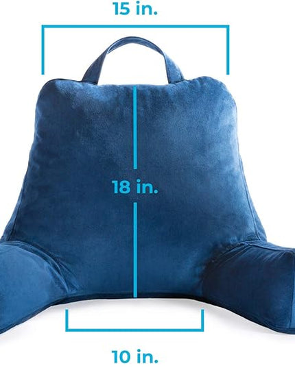 LINENSPA Reading Pillow with Shredded Memory Foam- Back Pillow for Sitting in Bed, Reading, Gaming, Watching TV – Bed Chair Pillow with Arms, Dorm Room Essentials, Navy - LeafyLoom
