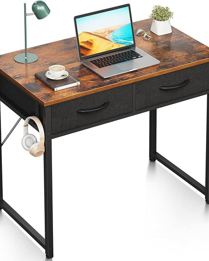 ODK Small Desk with Fabric Drawers- for Bedroom, Vanity Desk with Storage, Home Office Computer Desk for Small Spaces, 32 Inch Modern Work Writing Study Table, Vintage - LeafyLoom
