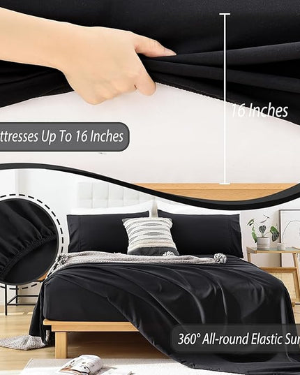 Whitney Home Textile King Sheet Set - 4 Piece Luxury Cooling Bed Sheets for King Size Bed, Silky Soft Sheets 16" Deep Pocket, Hotel Bedding Sheets and Pillowcases, Wrinkle Free Oeko-Tex Sheets - LeafyLoom