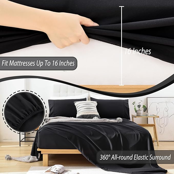 Whitney Home Textile King Sheet Set - 4 Piece Luxury Cooling Bed Sheets for King Size Bed, Silky Soft Sheets 16" Deep Pocket, Hotel Bedding Sheets and Pillowcases, Wrinkle Free Oeko-Tex Sheets - LeafyLoom