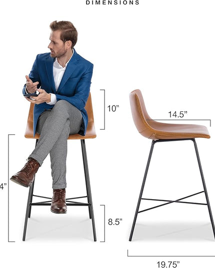 Poly and Bark Counter Stool 24 inches - Counter Height Bar Stools Set of 3 - Sturdy Kitchen Stools with Backs - Comfortable Bar Chair - Modern Countertop-High Chairs, Kitchen Island Barstools – Tan - LeafyLoom