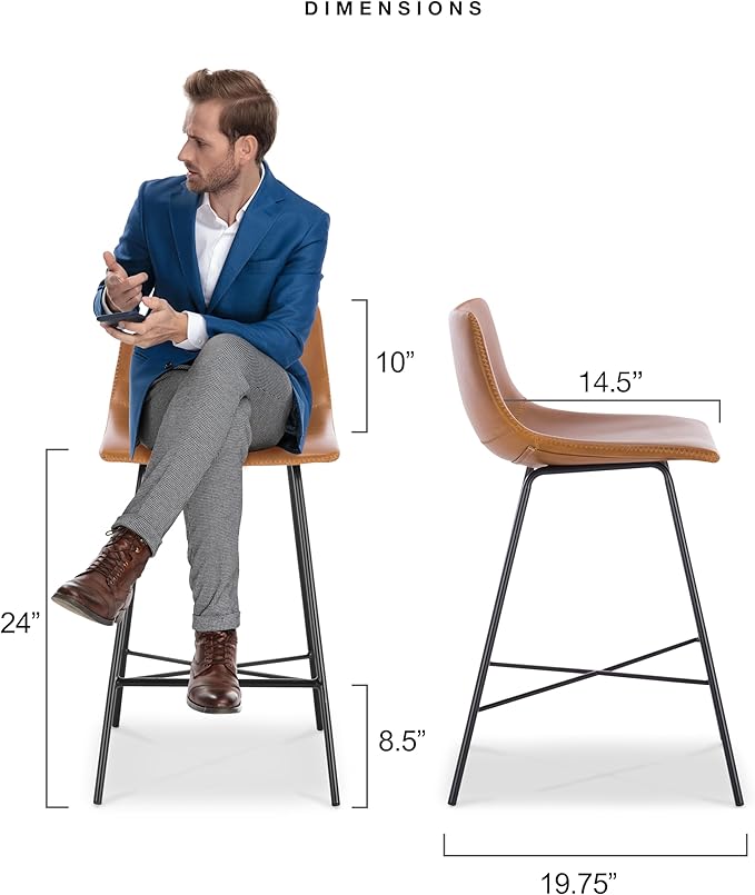 Poly and Bark Counter Stool 24 inches - Counter Height Bar Stools Set of 3 - Sturdy Kitchen Stools with Backs - Comfortable Bar Chair - Modern Countertop-High Chairs, Kitchen Island Barstools – Tan - LeafyLoom