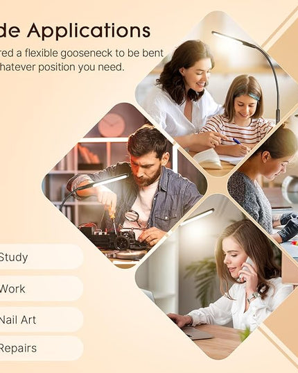 Syrinx LED Desk Lamp with Clamp, Eye-caring Desk Lamps for Home Office with Remote Control, Gooseneck Desk Light with 5 Color Flexible Adjustable Lighting, 10W Table Lamp for Study Drafting Nail - LeafyLoom